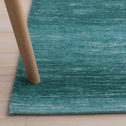 AMIDA - Blue Entryway Rug Washable Non-Slip Backing - 3'—5' Contemporary Modern Abstract Stripe Door Mat Turquoise and Dark Green- Flat Weave - Easy Care ,Available for Kitchen and Bedroom