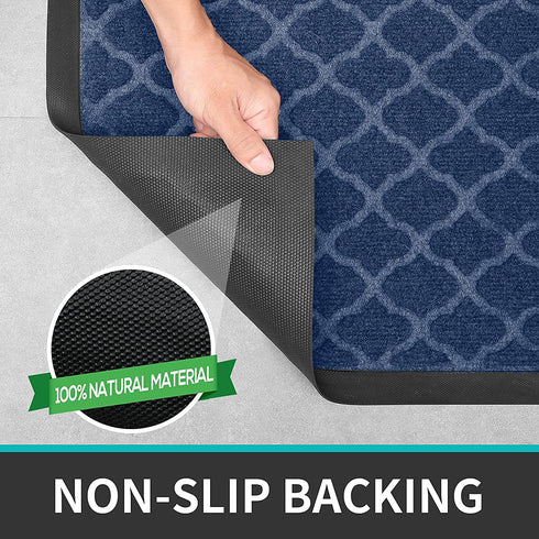 DEXI Door Mat Front Indoor Outdoor Doormat Small Heavy Duty Rubber Outside Floor Rug for Entryway Patio Waterproof Low-Profile,17"x29",Navy Blue