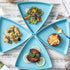 Bruntmor Porcelain 8" Triangle Plates Set Of 4 - Oven Safe Triangular Dish For Appetizer or Desserts Buffet Plates Restaurantware, Blue