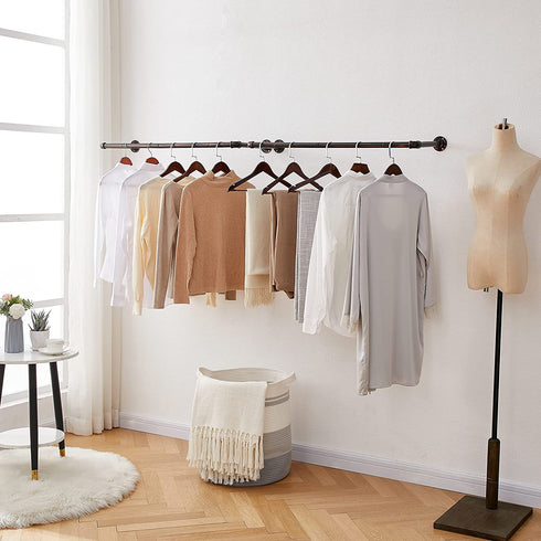 Tajsoon Industrial Pipe Clothes Garment Rack, Wall Mounted Clothes Hanging Rack, Space Saving Heavy Duty Detachable Clothing Rack, Easy Assembly Multi Purpose Hanging Rod for Closet Storage, Bronze