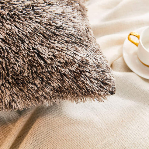 JAUXIO Faux Fur Decorative Throw Pillow Shams 2 Pack Luxury Shaggy Pillowcases Crystal Velvet Reverse King Size (Dark Grey Ombre, 20 X 36 Inches)