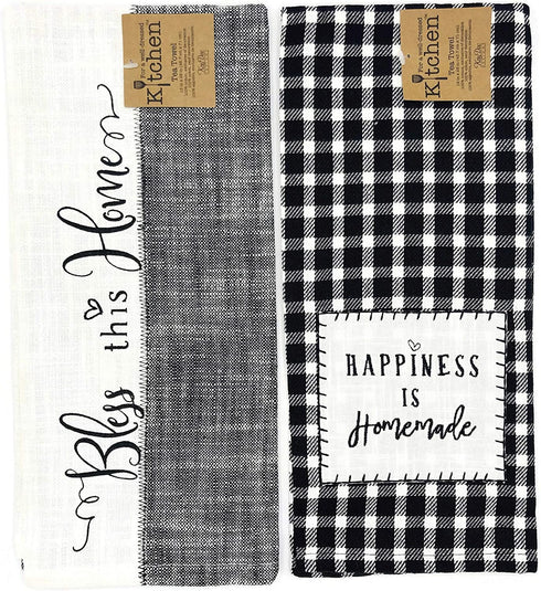 Kay Dee Designs Farmhouse, Happiness is Homemade & Bless This Home Tea Towel Kitchen Dishtowel Set, Classic Flat Tea Towel Ideal for Drying Glassware and Everyday Kitchen Tasks