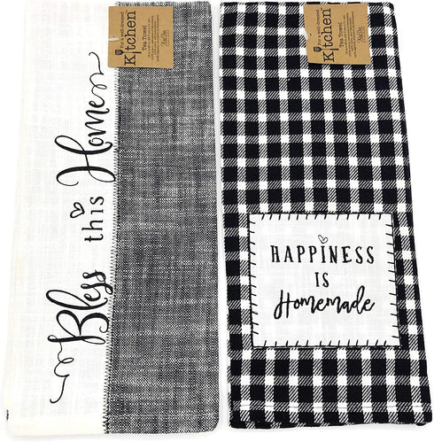 Kay Dee Designs Farmhouse, Happiness is Homemade & Bless This Home Tea Towel Kitchen Dishtowel Set, Classic Flat Tea Towel Ideal for Drying Glassware and Everyday Kitchen Tasks