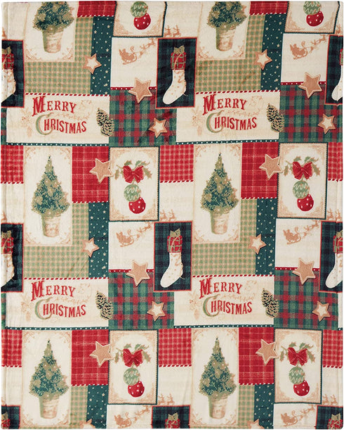 GoodGram Ultra Plush Christmas & Halloween Themed Fleece Throw Blankets - Assorted Styles (Farmhouse Plaid Merry Christmas)