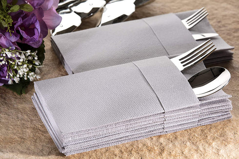 Gray Dinner Napkins Cloth Like with Built-in Flatware Pocket, Linen-Feel Absorbent Disposable Paper Hand Napkins for Kitchen, Bathroom, Parties, Weddings, Dinners or Events, 16x16 inches, Pack of 50