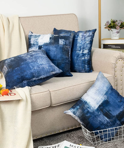 D DIFARIC Navy Blue Throw Pillow Covers 18x18 Grey Black Decorative Pillows Covers Outdoor Cushion Case Abstract Art Modern Square for Couch Bed Sofa Chairs Decor Set of 4