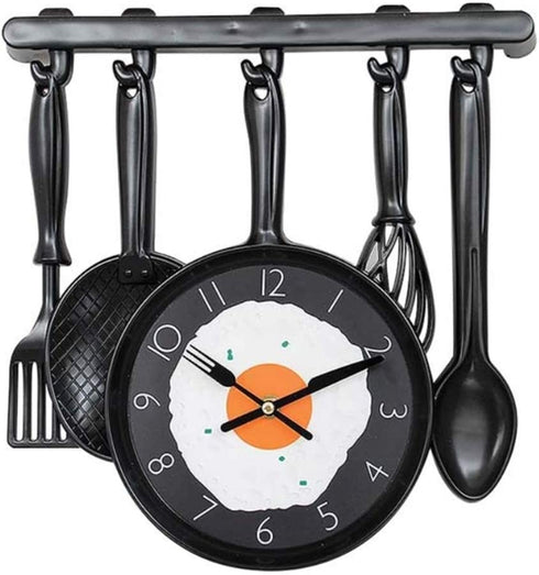Kitchen Decorative Frying Pan Wall Mounted Clock with Fried Egg for Dinning Hall Restaurant Café TPCA54336-P