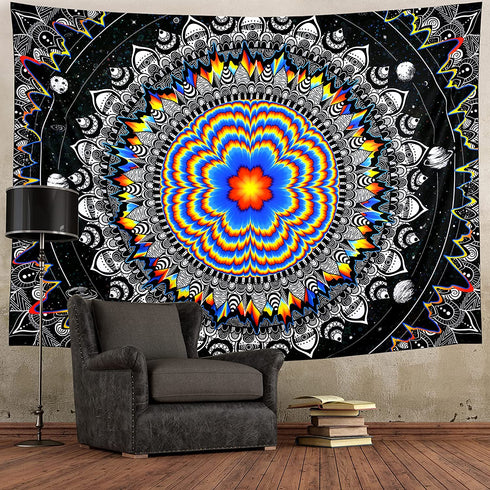 Trippy Mandala Tapestry Psychedelic Black and White Tapestry Hippie Celestial Space Tapestry Bohemian Boho Tapestry Wall Hanging for Living Room