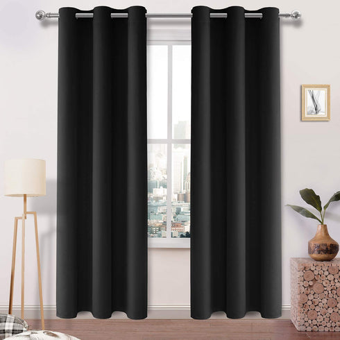 DWCN Black Thick Blackout Curtains Room Darkening Thermal Insulated Block Out Light Grommet Window Drapes for Bedroom Panel 42 x 84 Inches Long, Set of 2