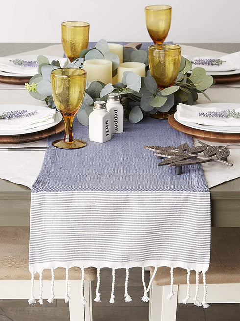 DII Bordered Dobby Woven Table Runner, 15 x 108, French Blue, 1 Piece