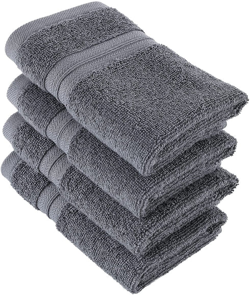 Qute Home 4-Piece Washcloths, Bosporus Collection 100% Turkish Cotton Premium Quality Towels for Bathroom, Quick Dry Soft and Absorbent Turkish Towel, Set Includes 4 Wash Cloths (Grey)