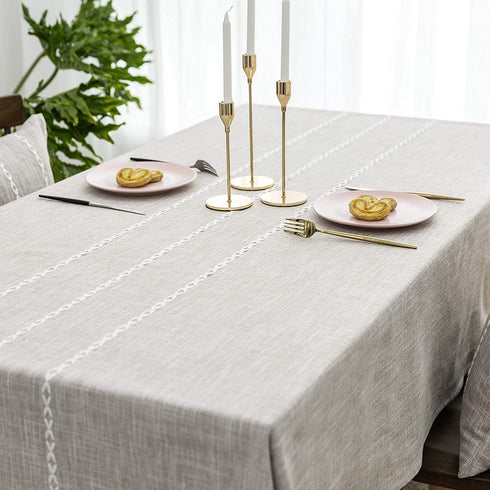 Home Brilliant Faux Linen Tablecloth Rectangular Table Cloth for Rectangle Tables 6 Foot for Kitchen Dinning Striped Tabletop Decoration (52 x 72 Inch, Light Linen)