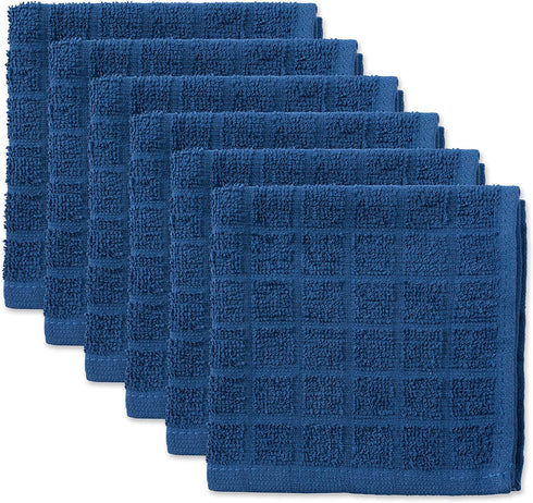 DII Basic Terry Collection Solid Windowpane Dishcloth Set, 12x12, Blue, 6 Piece