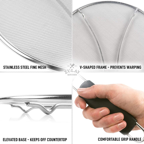 Splatter Screen for Frying Pan - Stops Almost 100% of Hot Oil Splash - X Large 15.5" Stainless Steel Grease Guard Shield and Catcher- Keeps Stove and Pans Clean & Prevents Burns When Cooking by Zulay