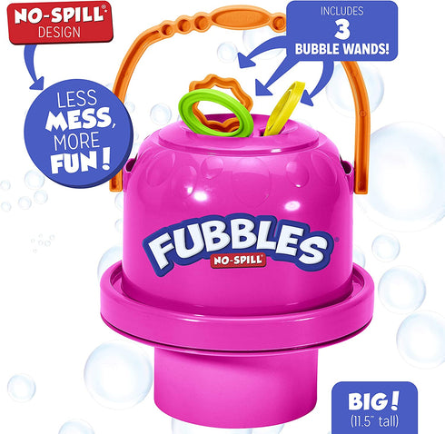Little Kids Fubbles No-Spill Big Bubble Bucket in Pink for Multi-Child Play, Made in The USA