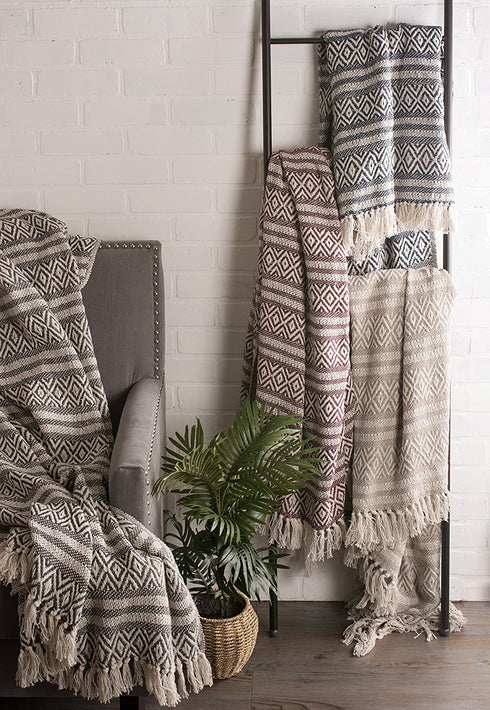 DII Rustic Farmhouse Cotton Adobe Stripe Blanket Throw with Fringe for Chair, Couch, Picnic, Camping, Beach, & Everyday Use, 50 x 60
