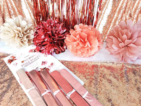 VINANT 20 PCS Rose Gold Party Decorations - Metallic Foil and Tissue Paper Pom Poms - Birthday Party Decoration - Baby Shower - Bridal Shower - Bachelorette - Garden Party - 14", 10", 8", 6"