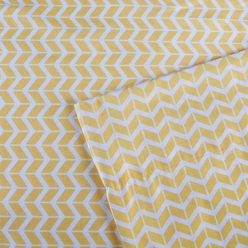 Intelligent Design Microfiber Bed Sheet Set Wrinkle Resistant, Soft Sheets with 12" Pocket, Modern, All Season, Cozy Bedding-Set, Matching Pillow Case, Twin, Yellow Chveron, 3 Piece