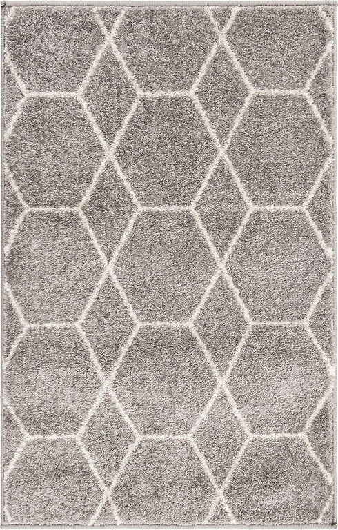 Unique Loom Trellis Frieze Collection Area Rug-Modern Morroccan Inspired Geometric Lattice Design, 2 x 3 ft, Light Gray/Ivory