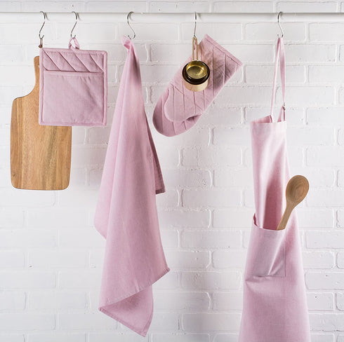 DII 100% Cotton Solid Chambray Kitchen Set, Oven Mitts, Rose, 2 Piece