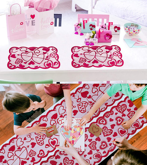 10PCS Valentines Day Decorations Table Runners Placemats Romantic Lace Heart Centerpieces Wedding Party Decor Supplies