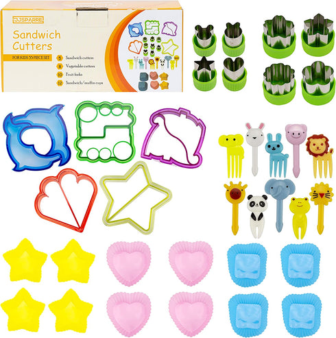 Sandwich Cutters for Kids, Mini Forks, Vegetable Cutter Set, Muffin cups (35 Piece Set) Fun and Cute Shaped Cookie Cutter or Bread Cutter - Large Food Cutter Set for Kids Lunch Boxes