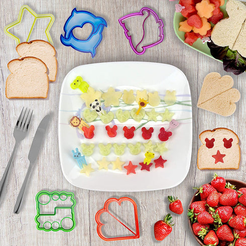 Sandwich Cutters for Kids, Mini Forks, Vegetable Cutter Set, Muffin cups (35 Piece Set) Fun and Cute Shaped Cookie Cutter or Bread Cutter - Large Food Cutter Set for Kids Lunch Boxes