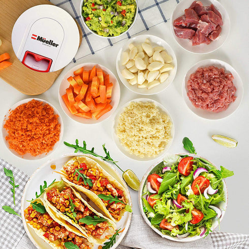 Mueller Salad Spinner with QuickChop Pull Chopper, Vegetable Washer with Bowl, Anti-Wobble Tech, Lockable Colander Basket and Lid with Pull Cord - Lettuce Washer and Dryer