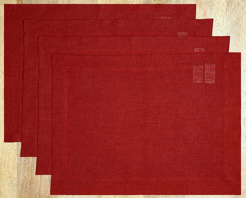 D'Moksha Homes Linen Placemats - 14 x 19 Inch Divine Red Placemats Set of 4 - Divine Red, Classic Hemmed Cloth Placemats, Machine Washable, Table Mats for Spring Summer Easter Mother's Day