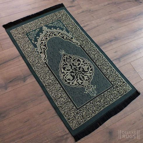 DeluxeRugs Muslim Prayer Rug, Islamic Turkish Prayer Rugs, Prayer Mats for Women and Men, Praying Rugs Islam, Great Ramadan Gifts for Muslims (Dark Green)