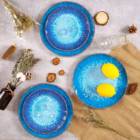 Melamine Salad Plate Plastic Dinner Plastic Plate Set of 6 Pcs 9 inch Round Lightweight Plates Shatter Proof Chip Resistant Dishwasher Safe Not Microware Not Oven(Deep Blue)