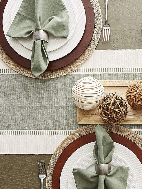 DII Dobby Stripe Woven Table Runner, 13x108-inch, Artichoke Green