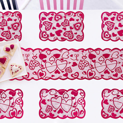 10PCS Valentines Day Decorations Table Runners Placemats Romantic Lace Heart Centerpieces Wedding Party Decor Supplies