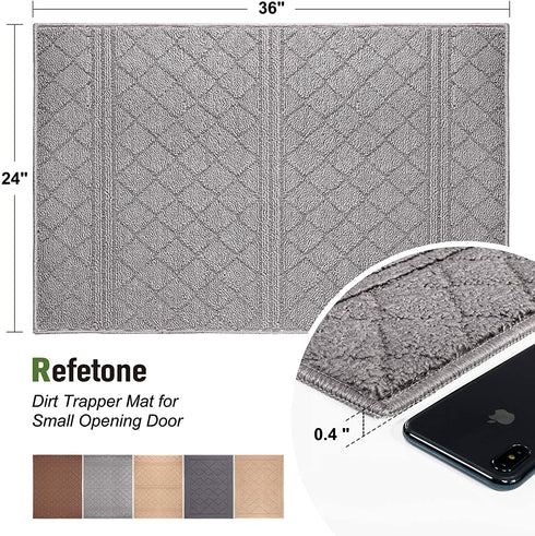 REFETONE Indoor Doormat, Front Back Door Rug Durable Rubber Backing Non Slip Door Mat Super Absorbent Resist Dirt Entrance Rug Inside Floor Mats Machine Washable Low-Profile - 24"x 36", Grey