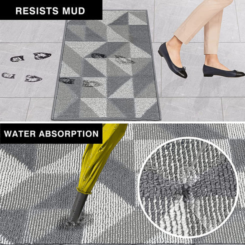iOhouze Indoor Outdoor Doormat, 32" x 20" Non-Slip Grey Outdoor Rug, Absorbent Resist Dirt Front Back Door Mat, Low Profile, Machine Washable, Welcome Mat for Entryway, Patio (Grey Magic Geome)