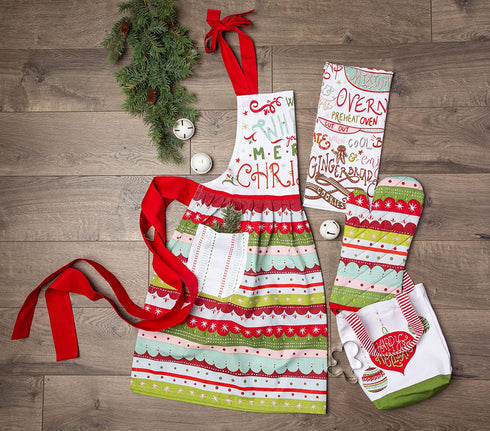 DII Holiday Collection Skirted Apron, One Size, Whisk You A Merry Christmas