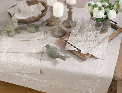 SARO LIFESTYLE Embroidered Swirl Design Linen Blend Napkin-Set of 4/001.N20S, 20", Natural