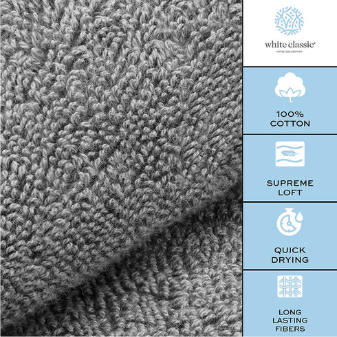 White Classic Luxury Hand Towels | Cotton Hotel spa Bathroom Towel | 16x30 | 6 Pack | Grey