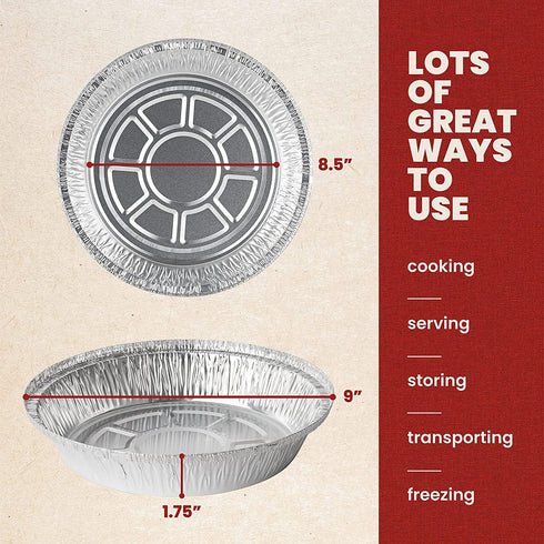 PARTY BARGAINS Round Heavy Duty Disposable Aluminum Pans. For Baking, Roasting. BBQ, Perfect in kitchen, for Takeout Food, Catering, Picnic, Camping (9 Inch no lids, 40)