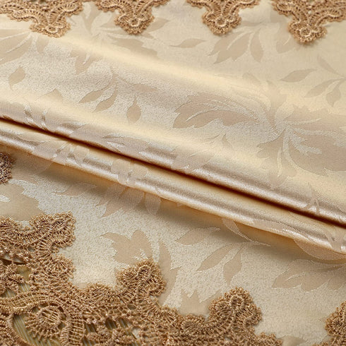 QsyyHome Jacquard Gold Small Round Lace Embroidery Tablecloth End Side Card Table Cover Kitchen Dining Room Tabletop Decorations 35 inch