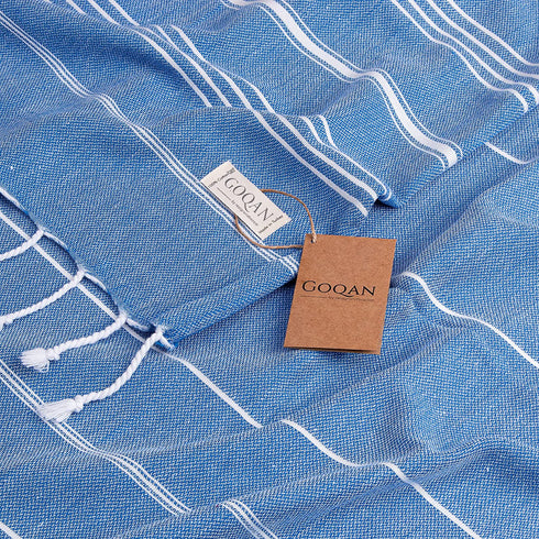 Realgrandbazaar Lucky Turkish Towels Beach Towels %100 Cotton - Pre Washed, No-Shrink, Quick Dry, Soft 39x71' Large Peshtemal, Turkish Towel, Set can be Made - Goqan by realgrandbazaar (Azure)