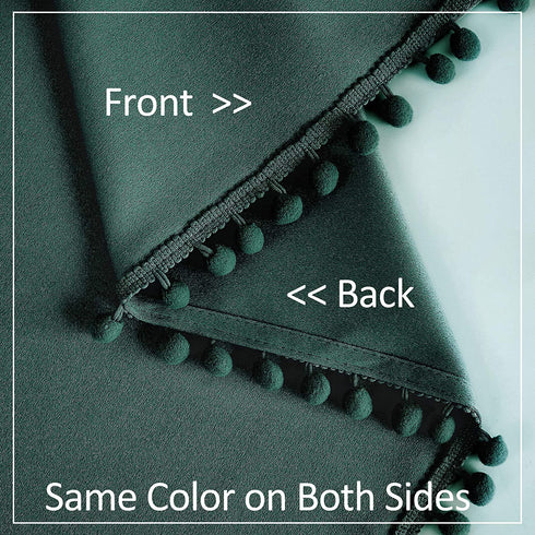 Pompom Green Full Blackout Curtains for Bedroom Living Room 63 inch Thermal Insulated Window Curtain Panels for Chrismas Décor 50" w x2 Panels Rod Pocket