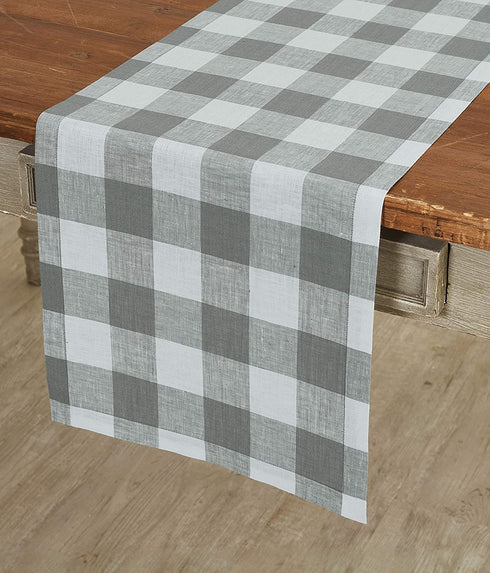 Solino Home Buffalo Check Table Runner 14 x 72 Inch Grey and White Plaid Table Runner Natural Fabric Handcrafted from 100% Pure Linen European Flax