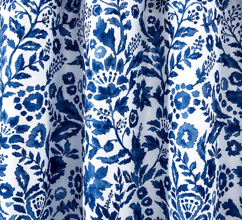 DriftAway Julia Watercolor Blooming Flower Floral Lined Thermal Insulated Window Curtain Valance Rod Pocket 52 Inch by 18 Inch Plus 2 Inch Header Navy 1 Pack