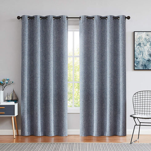 Navy Solid Moderate Blackout Curtain Heavy Linen Texture Room Darkening Window Treatment for Bedroom Noise Reducing Drapes 8 Grommets Top for Living Room with Gray Liner Navy Blue 50" x 63", 1 Piece