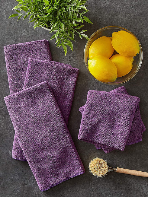 DII Cleaning Collection Microfiber Set, Dishtowel, 16x24, Eggplant, 6 Piece