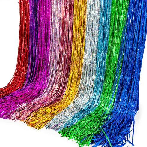 BRAVESHINE 2 Pack 3.2 ft x 8.2 ft Tinsel Foil Fringe Curtains Metallic Photo Booth Backdrops Party Supplies for Birthday Wedding Christmas Bridal Shower Bachelorette Holiday Decorations - Light Pink