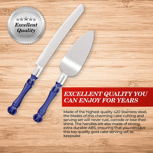 Homi Styles Cake Knife and Server - Wedding Cake Knife Set - Serving Set for Receptions, Birthdays - Cake Cutting Set - Match the Color to Your Event Theme - Cake Knife and Cutter (Blue)