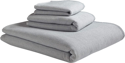 Amazon Brand Rivet Casual Striped 100% Cotton Bath Towel, Hand Towel, and Washcloth, Blue