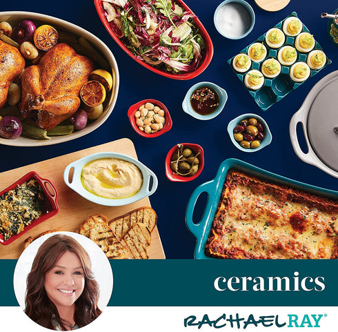 Rachael Ray Solid Glaze Ceramics Egg Tray/Holder, 12 Cup, Teal